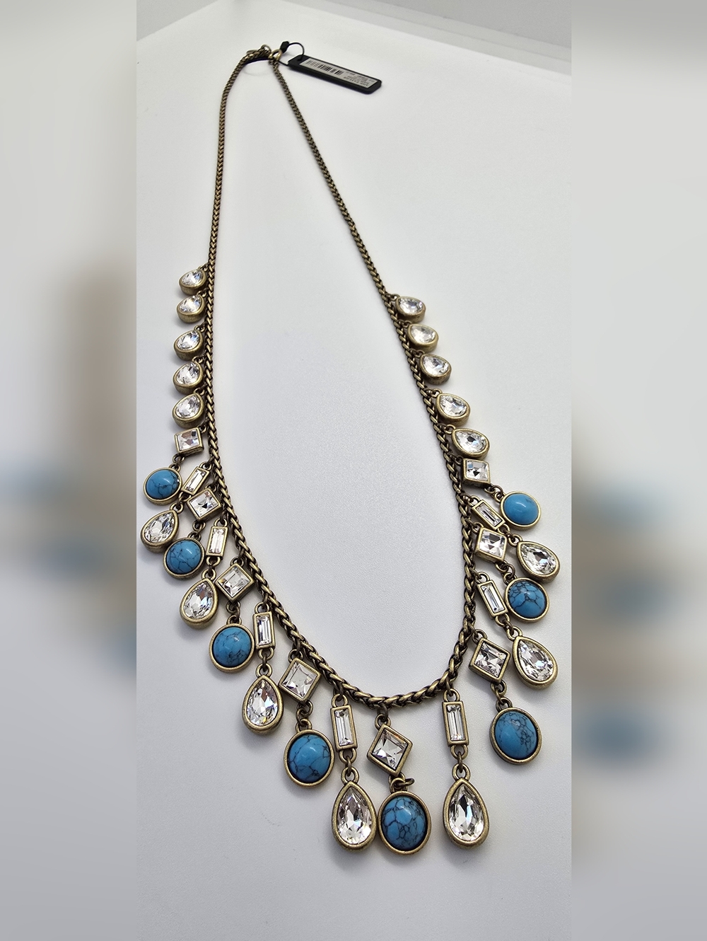 Ann Taylor Gold-Tone Necklace with Turquoise Cabochons & Crystal  Drops
